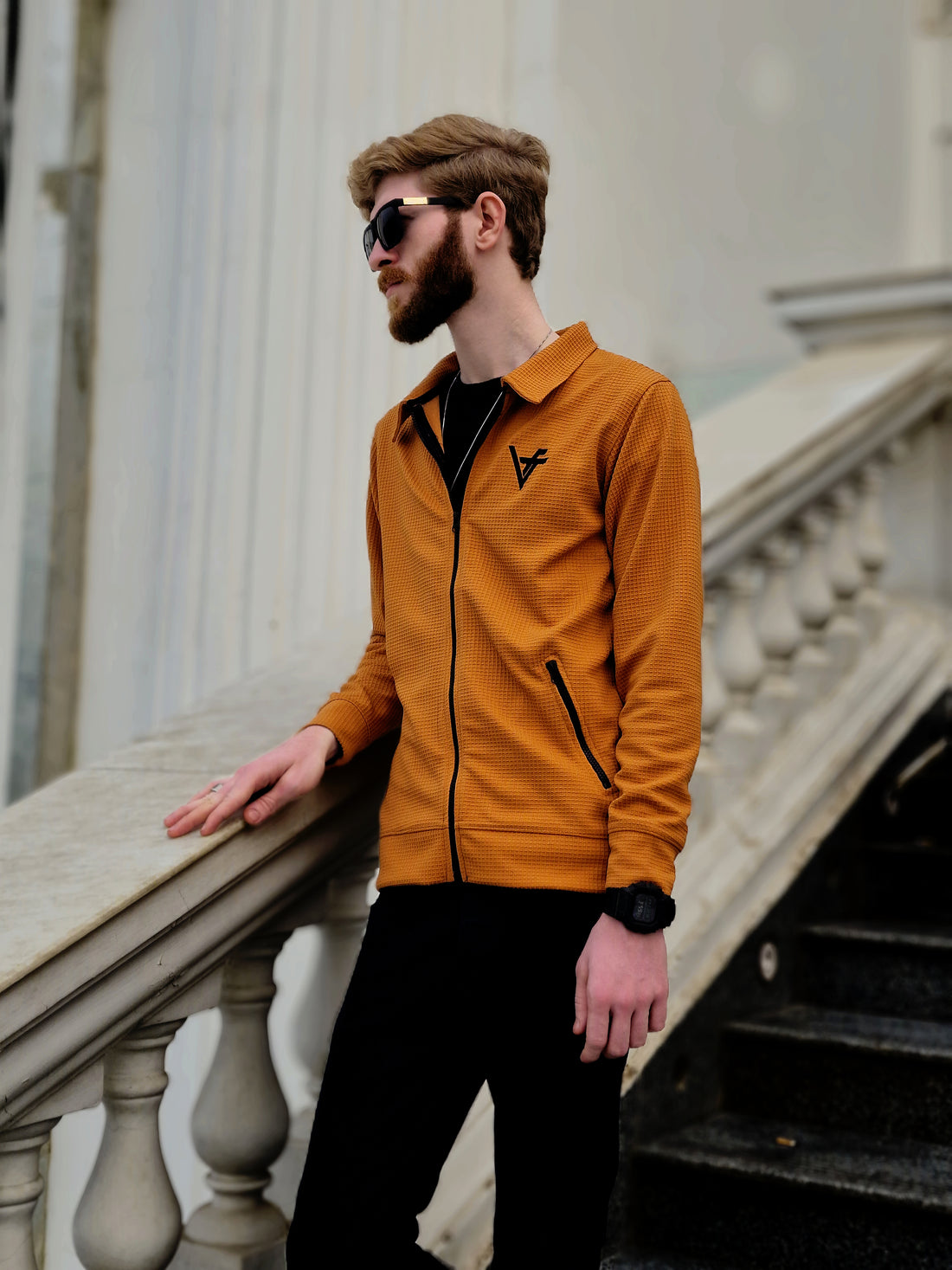 Premium Waffle Mustard Brown Zipper-Vogue Fashions