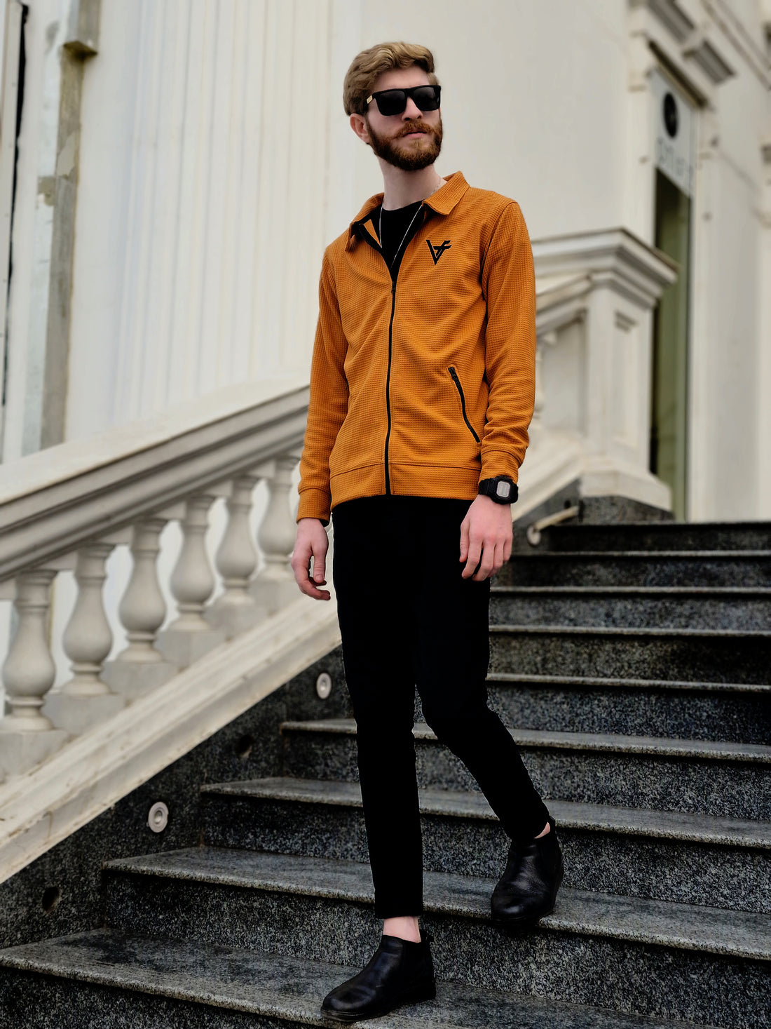 Premium Waffle Mustard Brown Zipper-Vogue Fashions