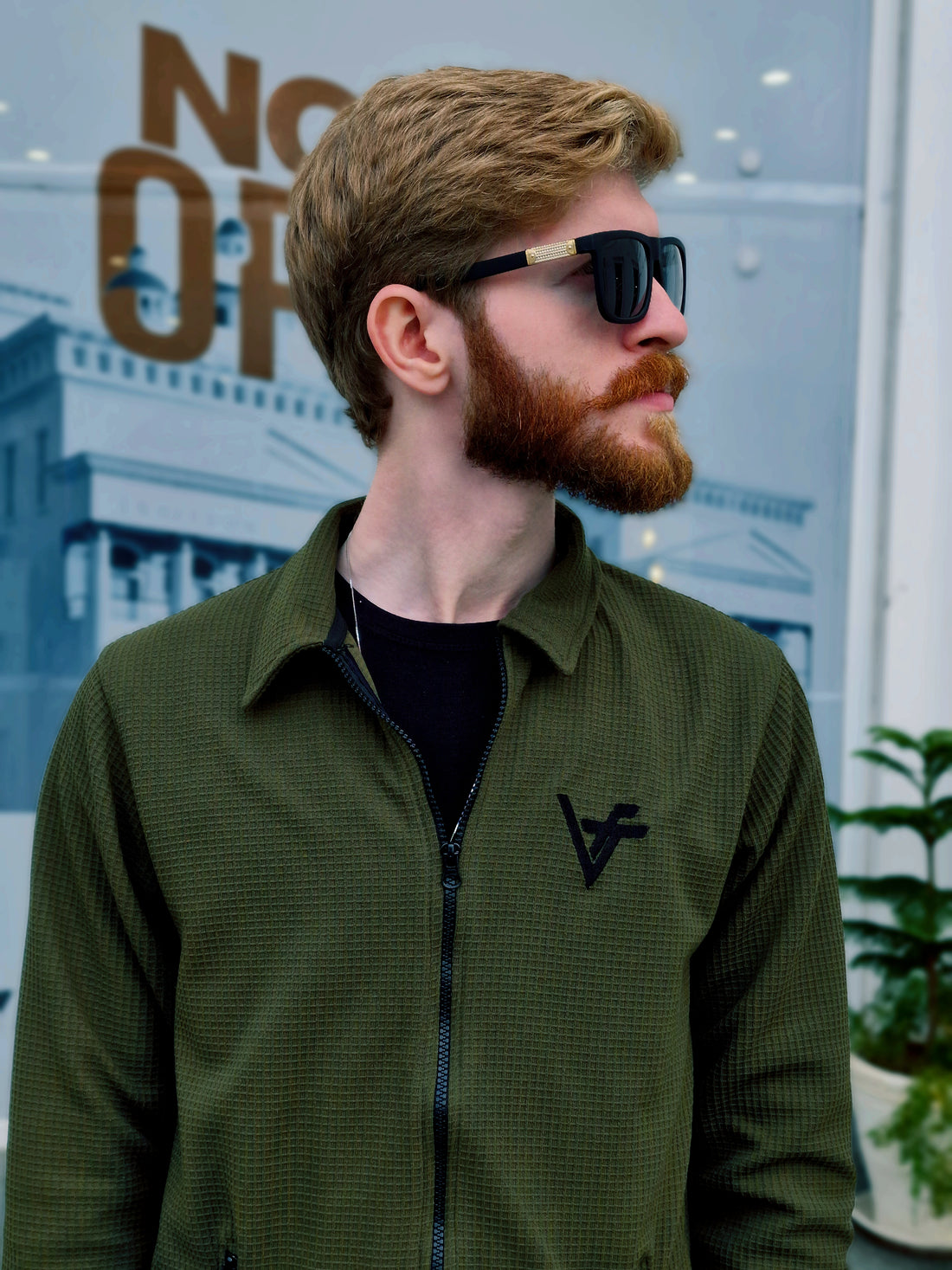 Premium Waffle Olive Green Zipper-Vogue Fashions
