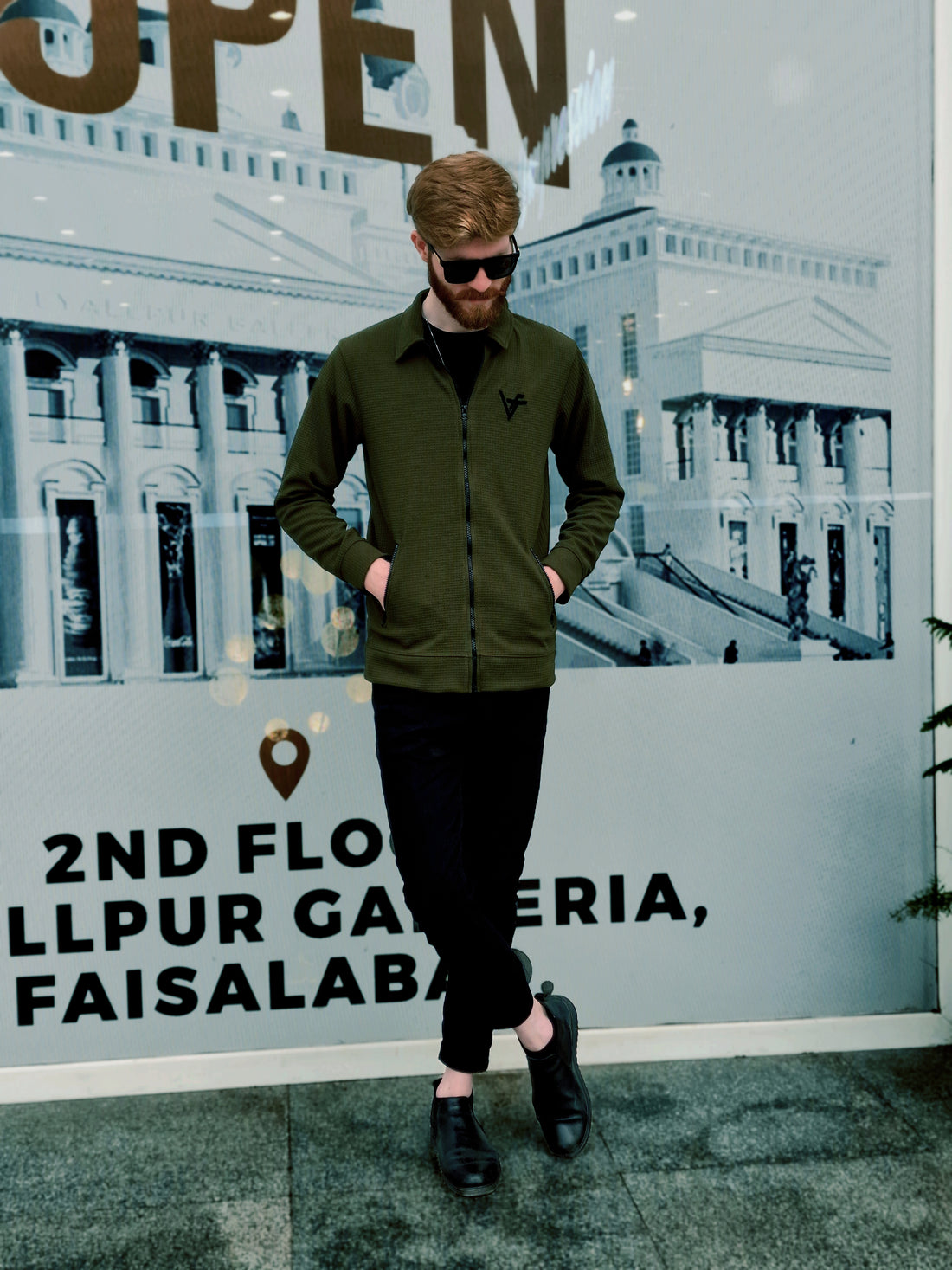 Premium Waffle Olive Green Zipper-Vogue Fashions
