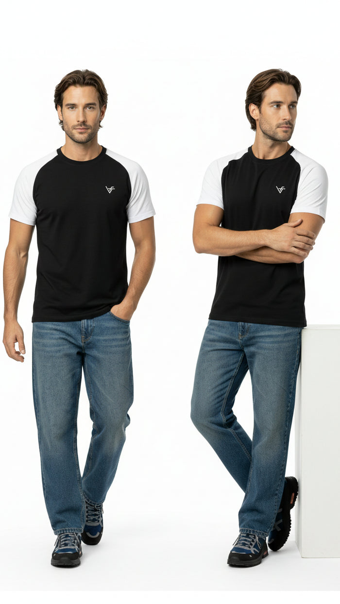 The Crew Raglan Classic – Black & White Fusion