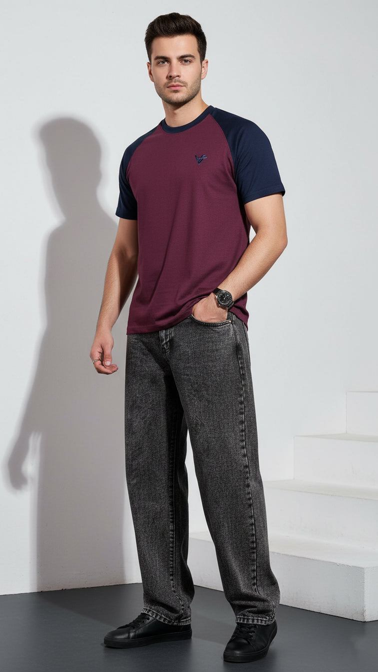 The Crew Raglan Classic – Maroon & Navy Fusion