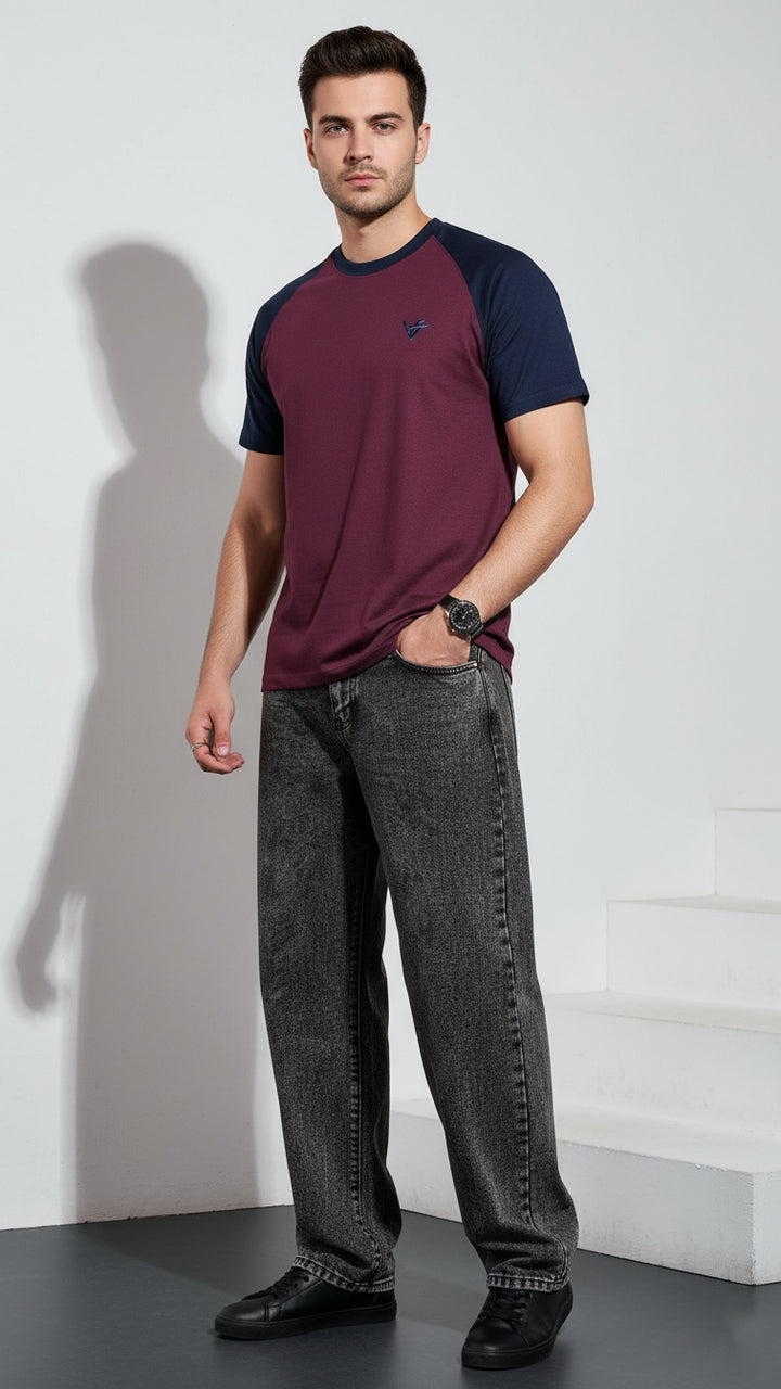 The Crew Raglan Classic – Maroon & Navy Fusion