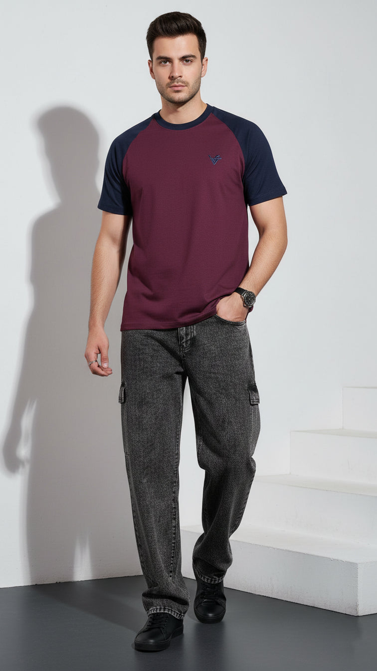 The Crew Raglan Classic – Maroon & Navy Fusion