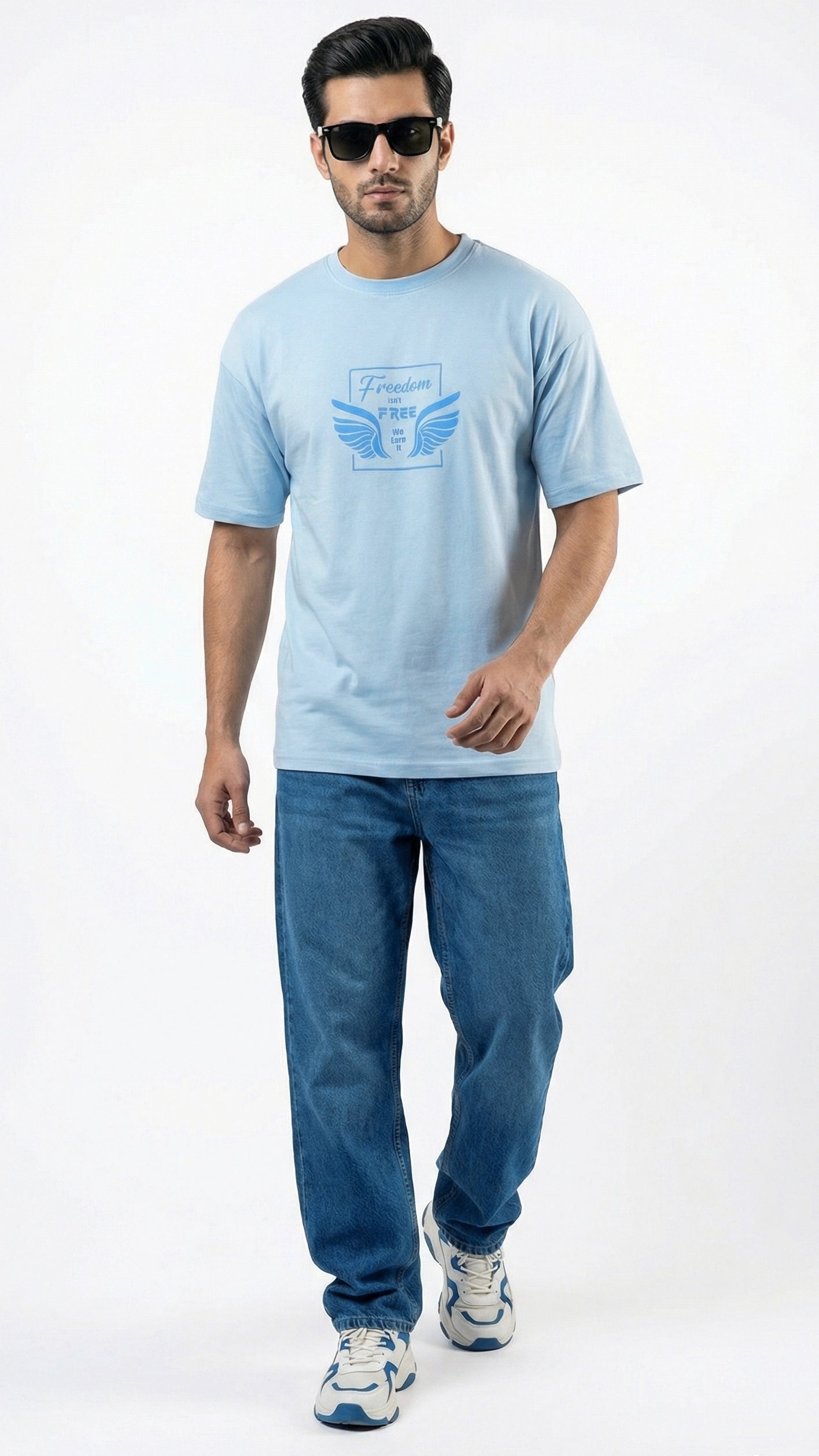 Freedom Sky Blue Dropshoulder Shirt