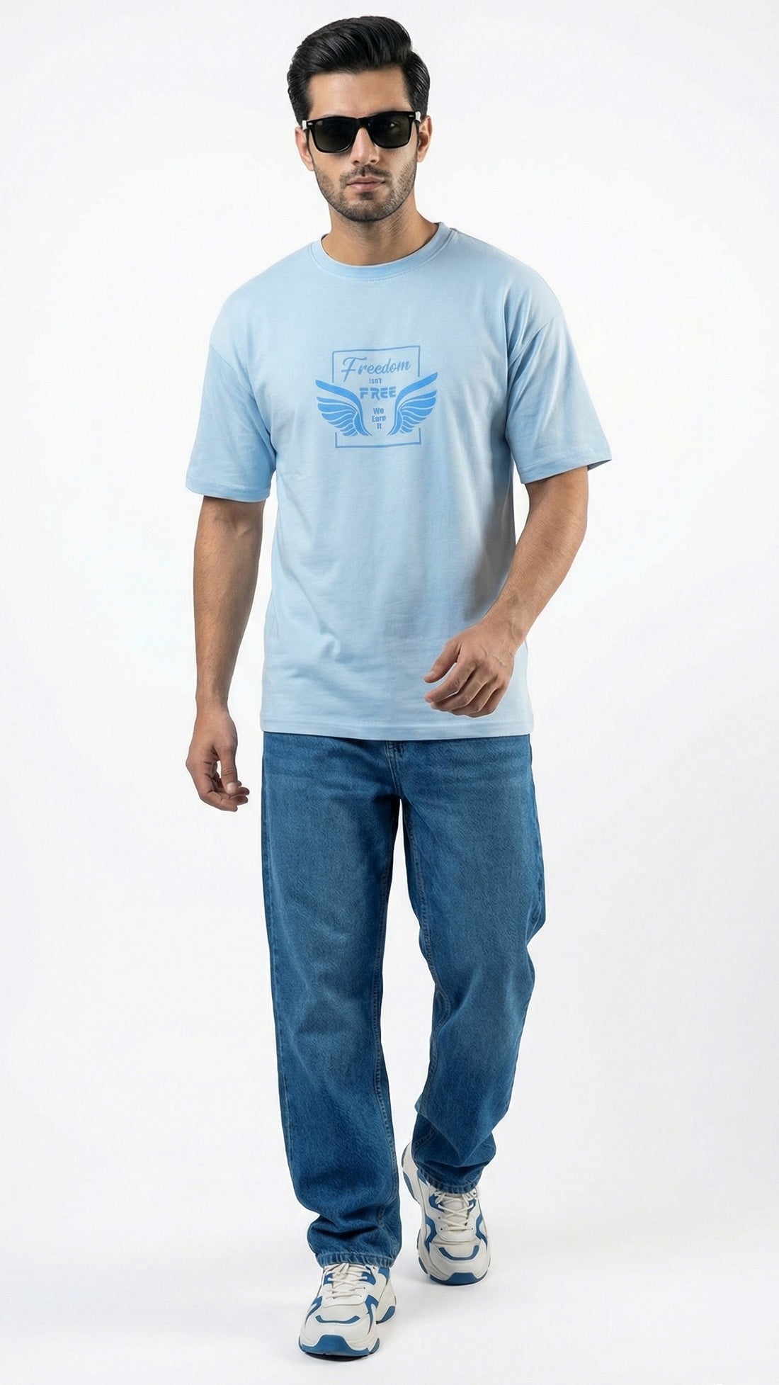Freedom Sky Blue Dropshoulder Shirt