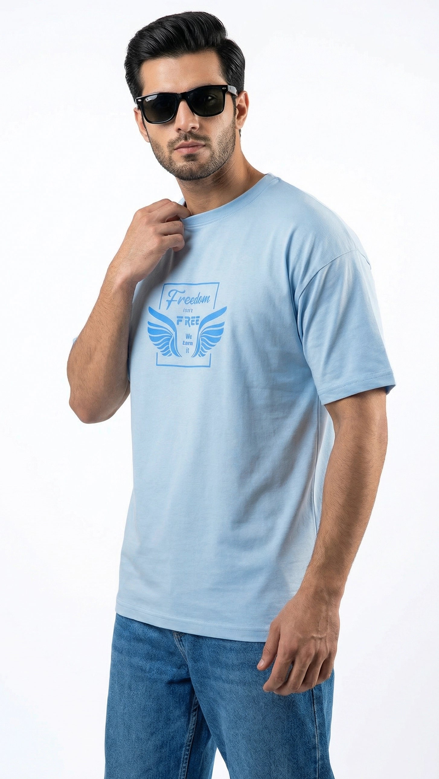 Freedom Sky Blue Dropshoulder Shirt