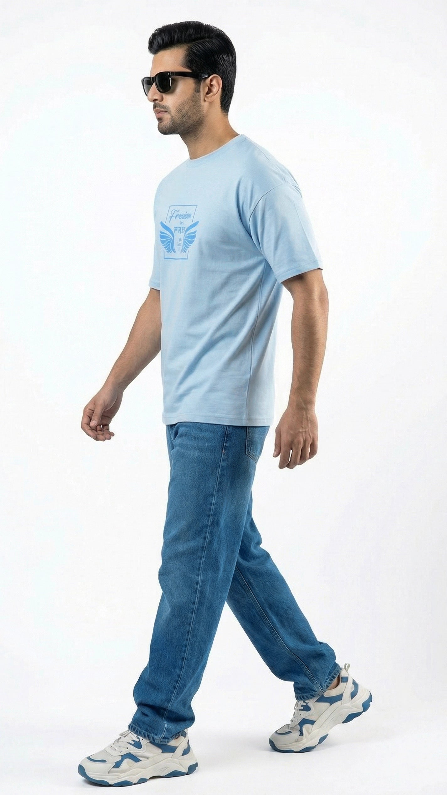 Freedom Sky Blue Dropshoulder Shirt