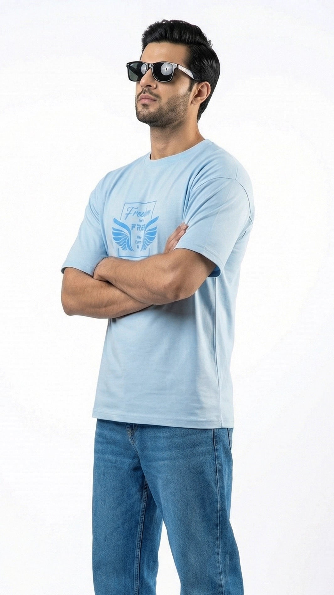 Freedom Sky Blue Dropshoulder Shirt