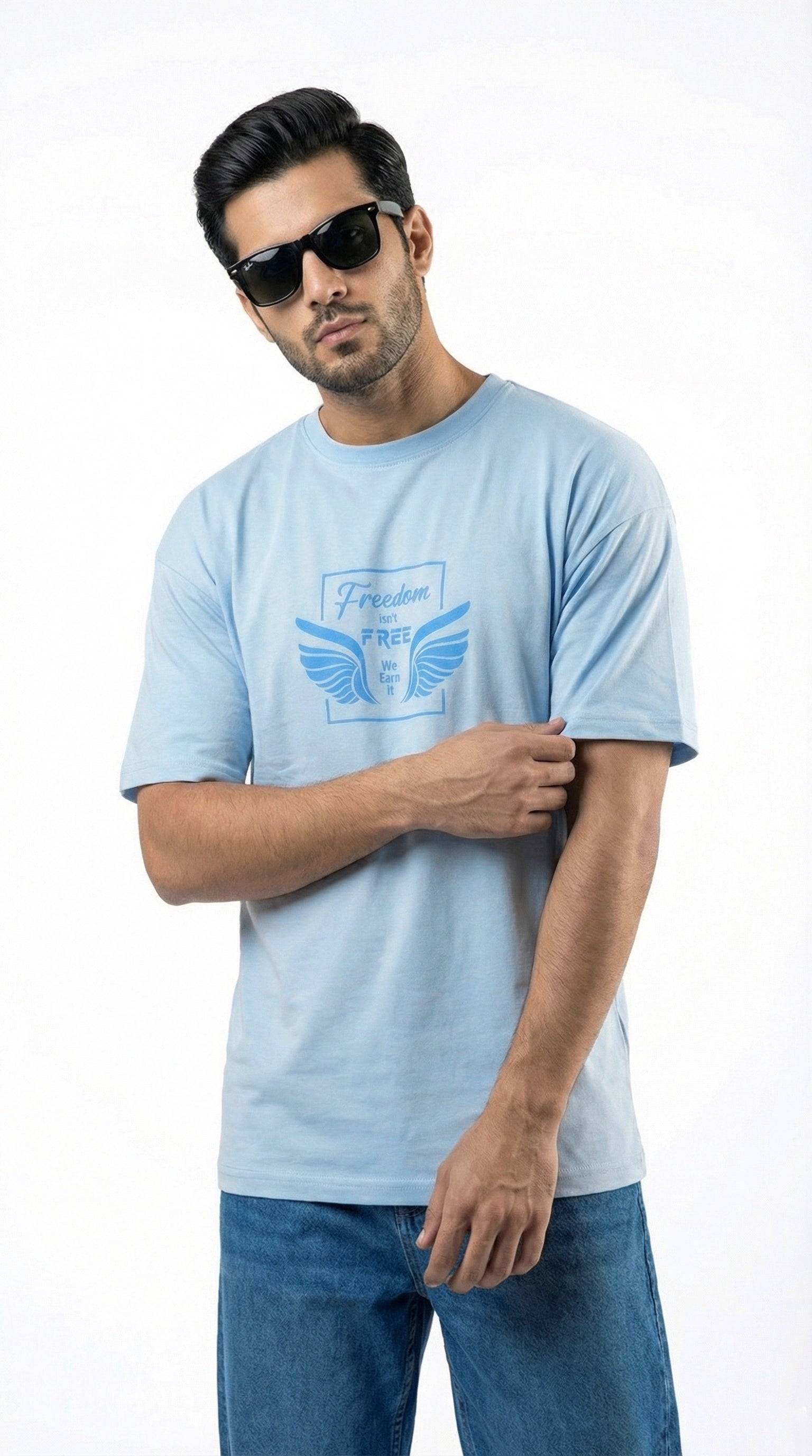 Freedom Sky Blue Dropshoulder Shirt