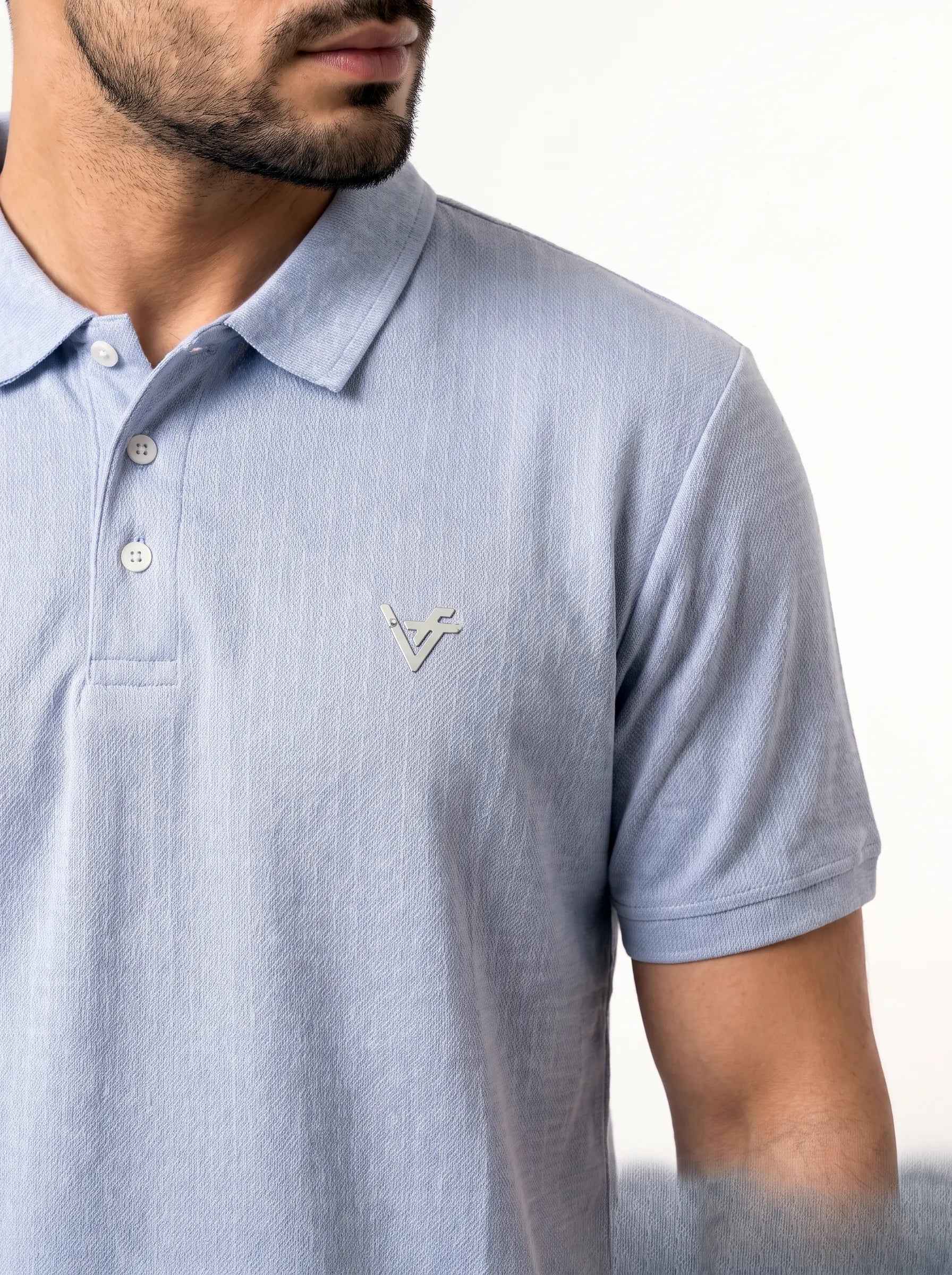 Sky Textured Cotton Polo