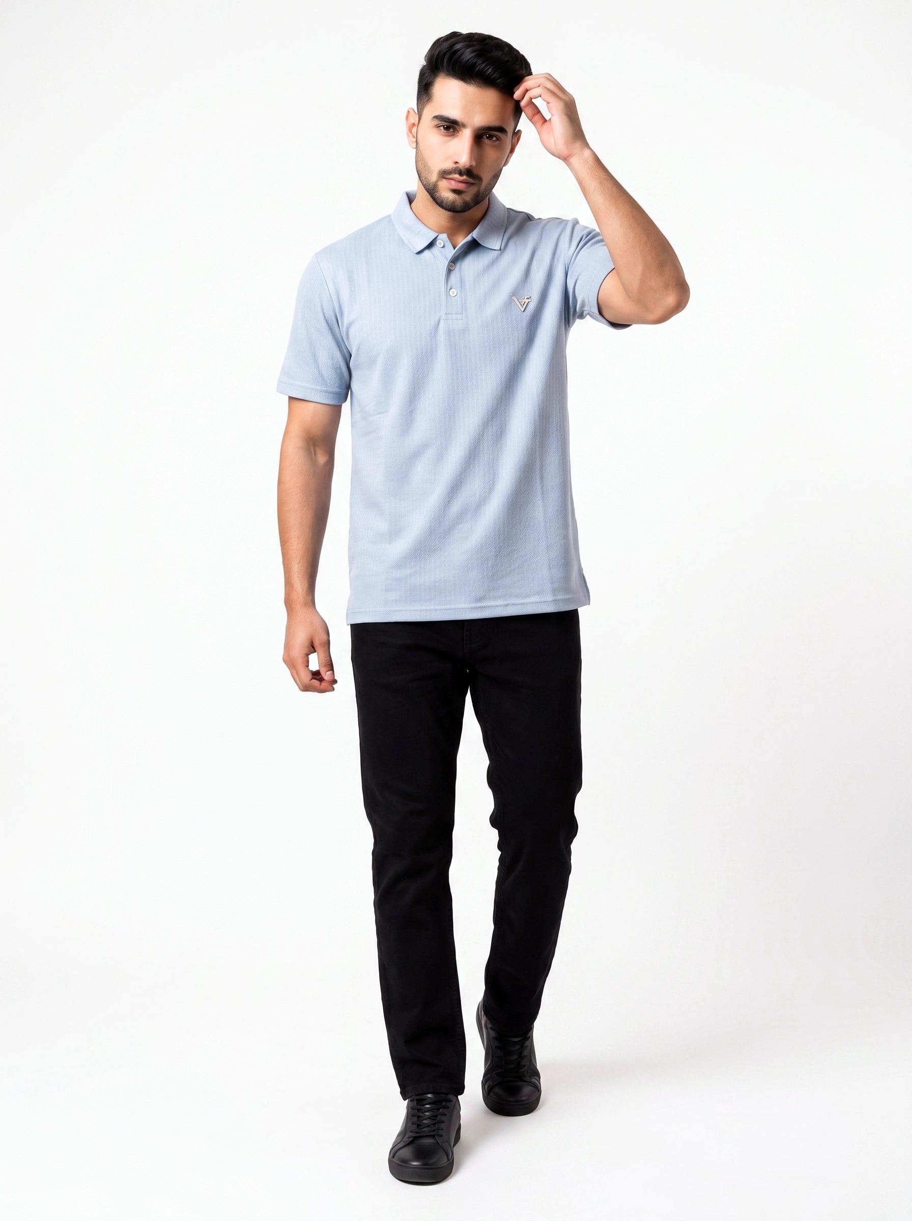 Sky Textured Cotton Polo