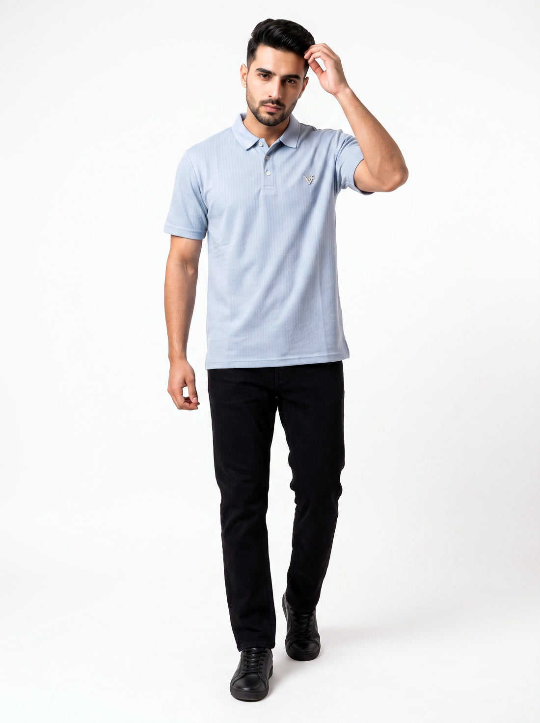 Sky Textured Cotton Polo