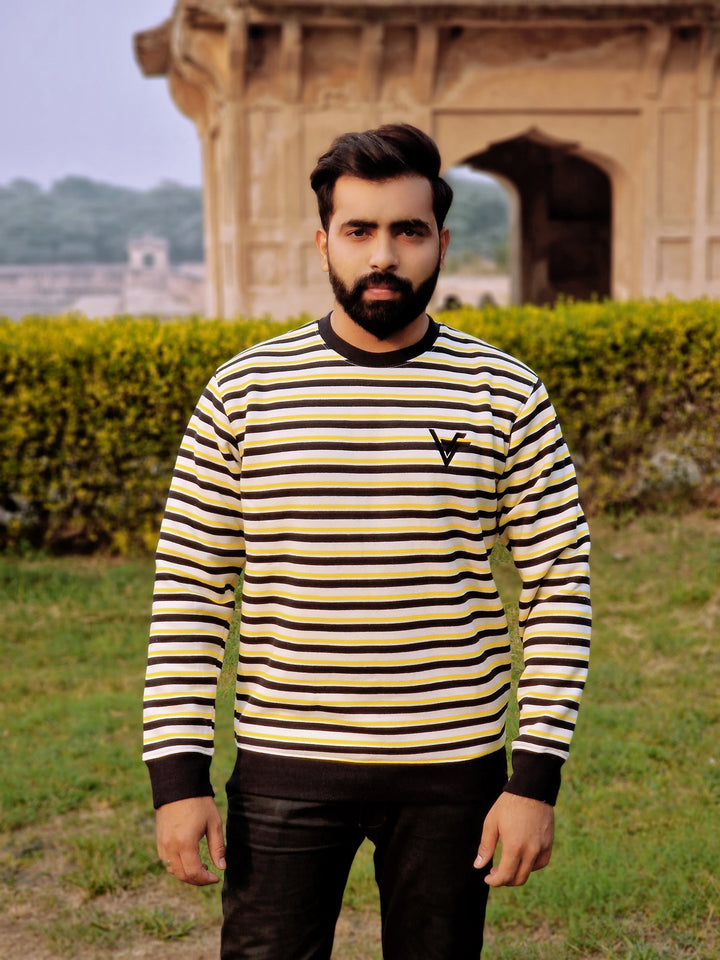 Yellow Glow Sweatshirt with Black Stripes