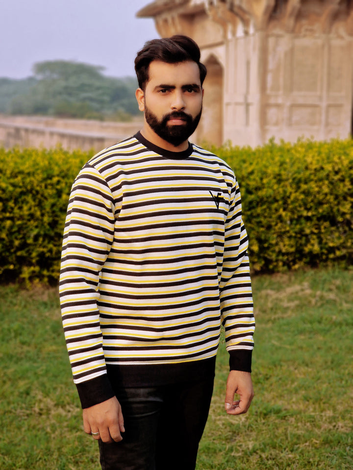 Yellow Glow Sweatshirt with Black Stripes