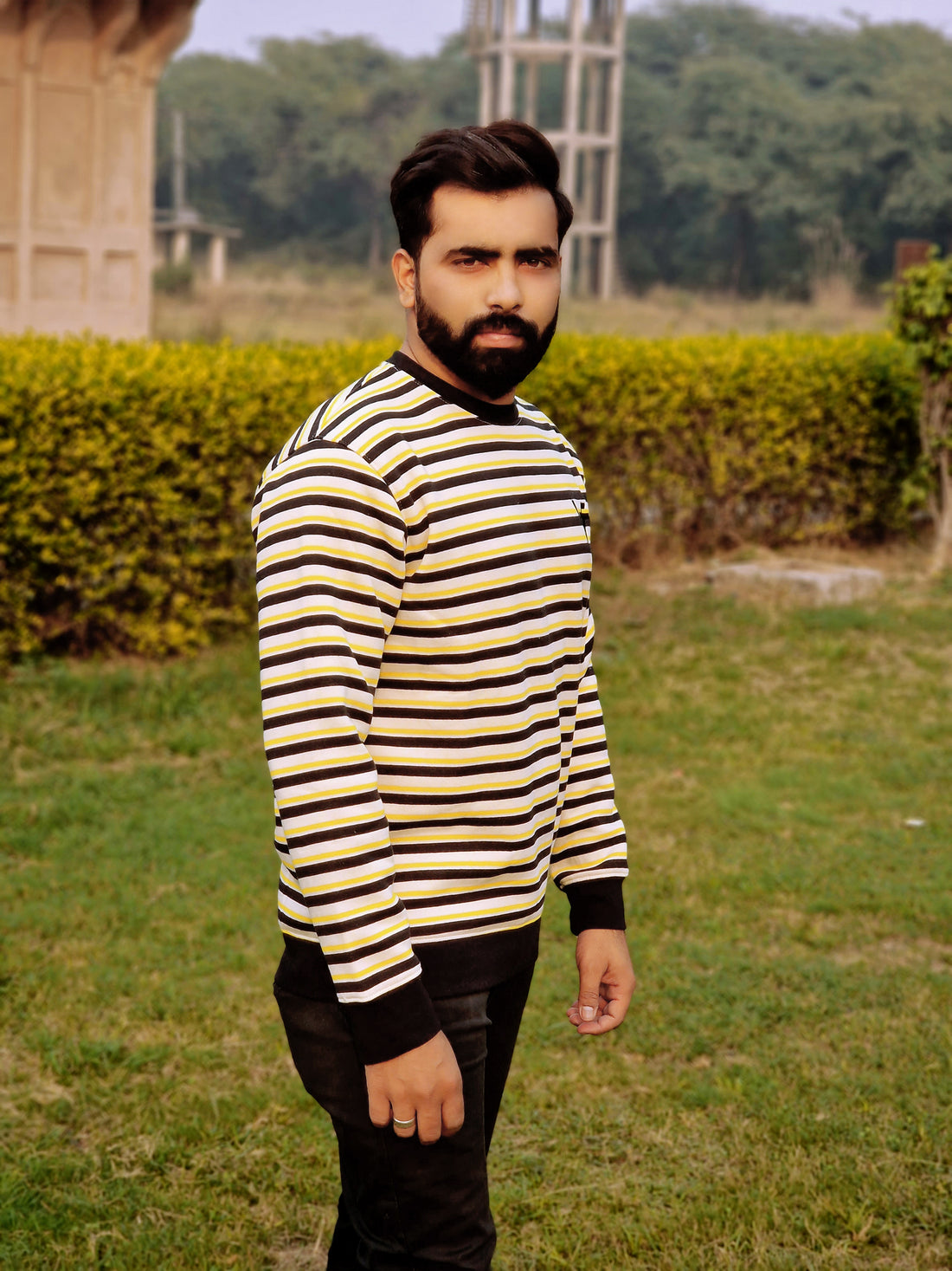 Yellow Glow Sweatshirt with Black Stripes