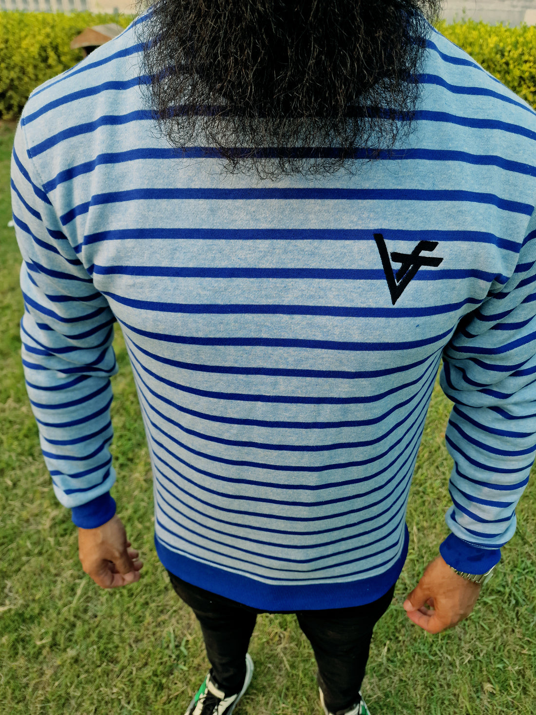 Light Blue Sweat Shirt with Blue Stripes