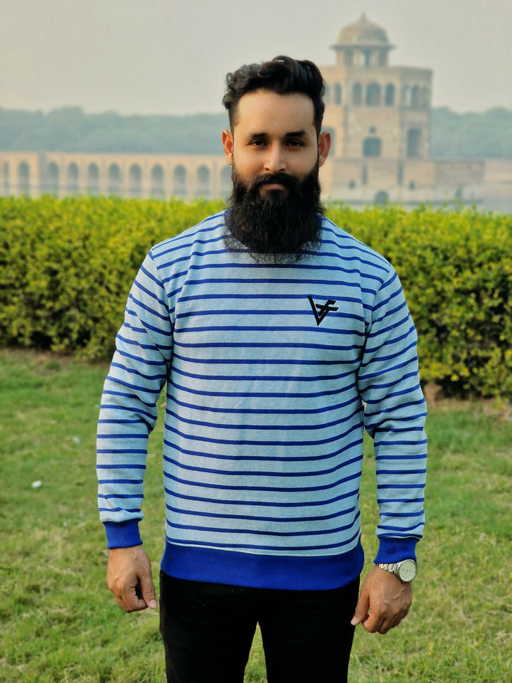 Light Blue Sweat Shirt with Blue Stripes