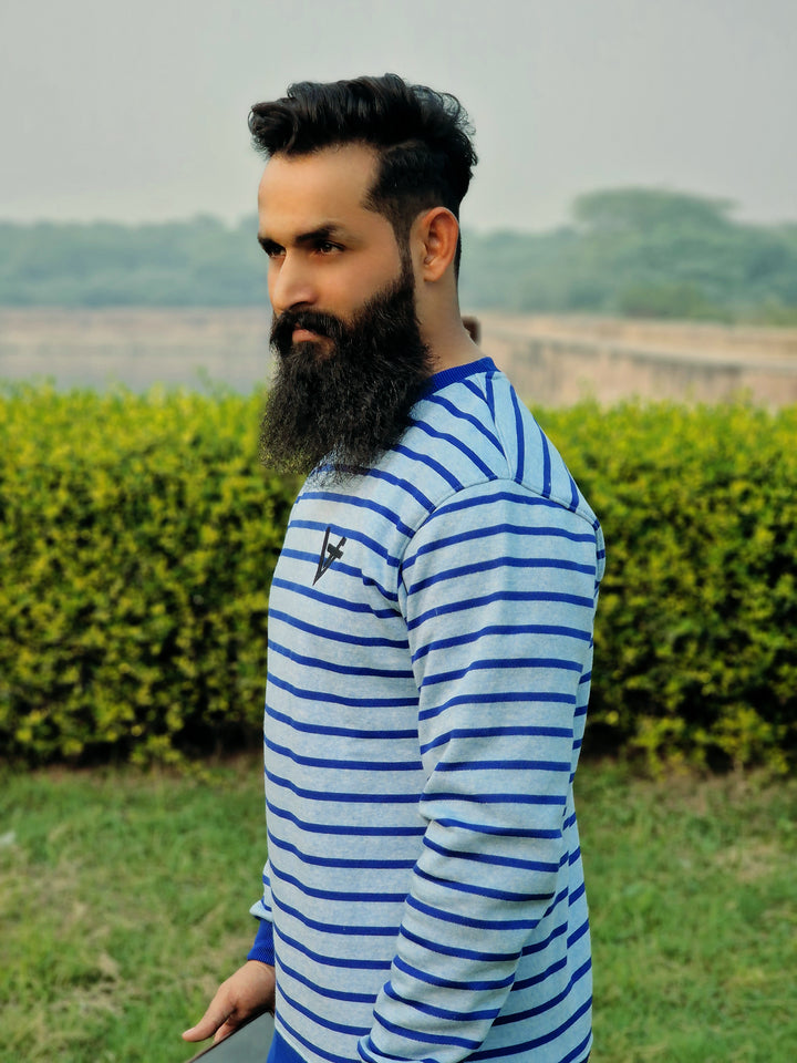 Light Blue Sweat Shirt with Blue Stripes
