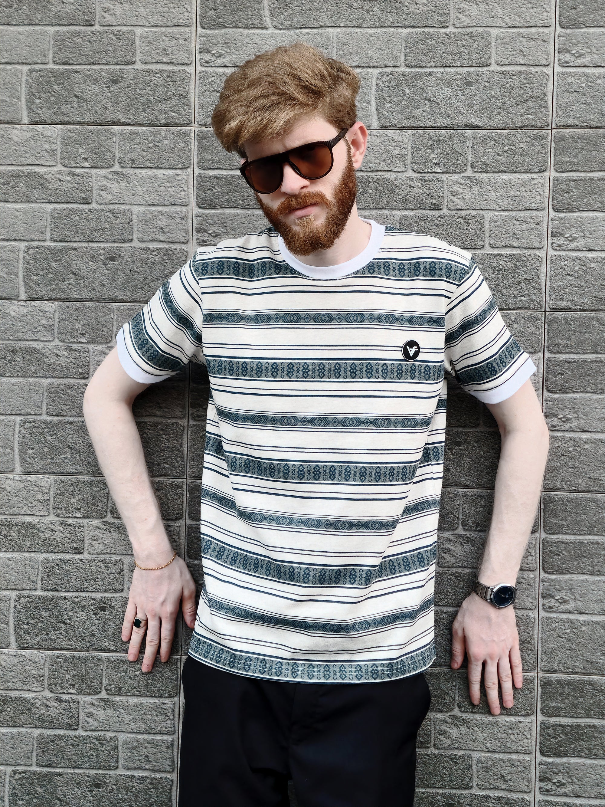 The Emerald Drift Tee – Striped Elegance