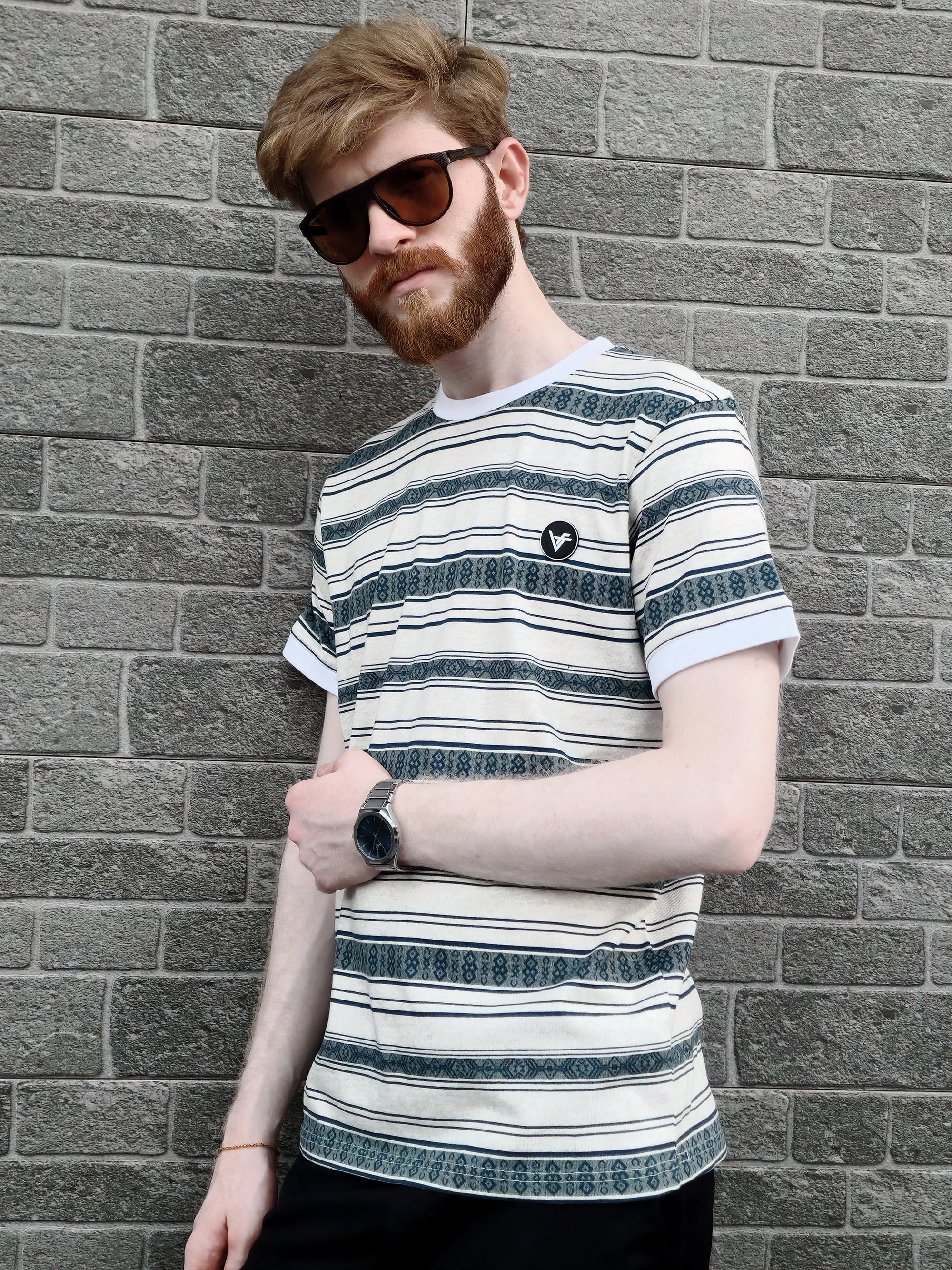 The Emerald Drift Tee – Striped Elegance