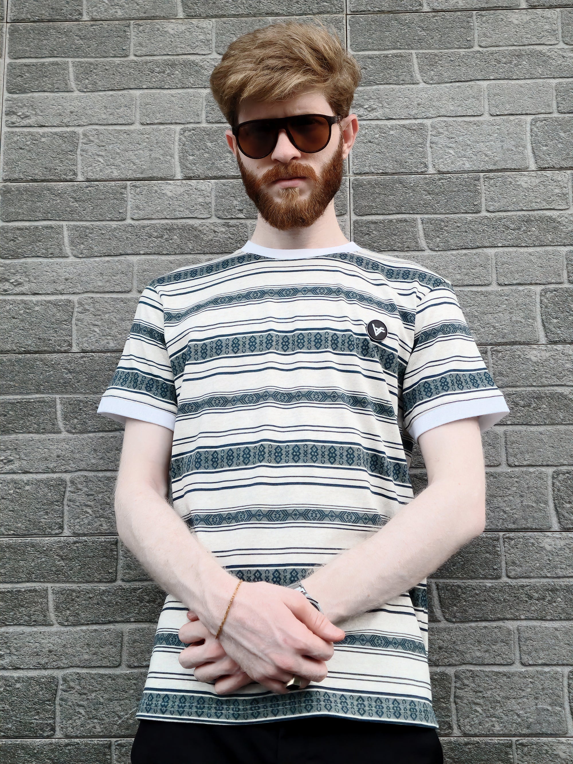 The Emerald Drift Tee – Striped Elegance