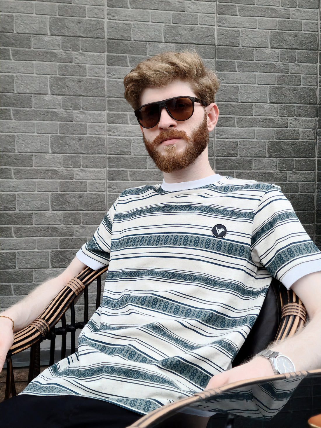 The Emerald Drift Tee – Striped Elegance