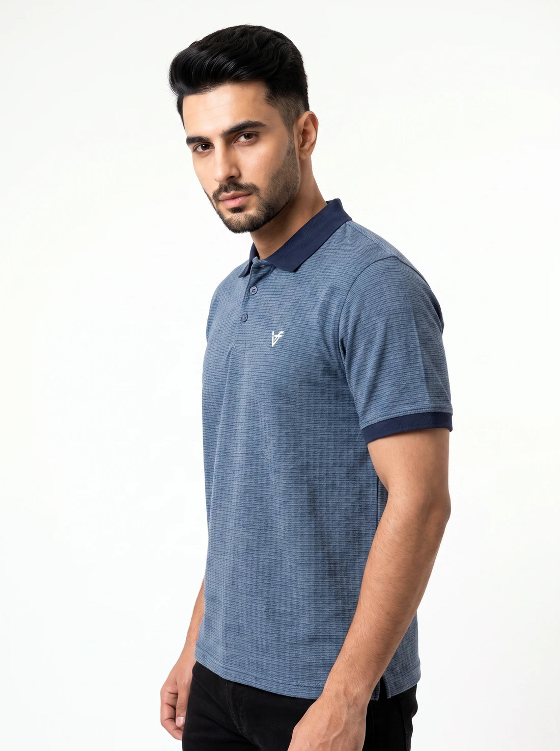 Blue Jacquard Knit Textured Polo