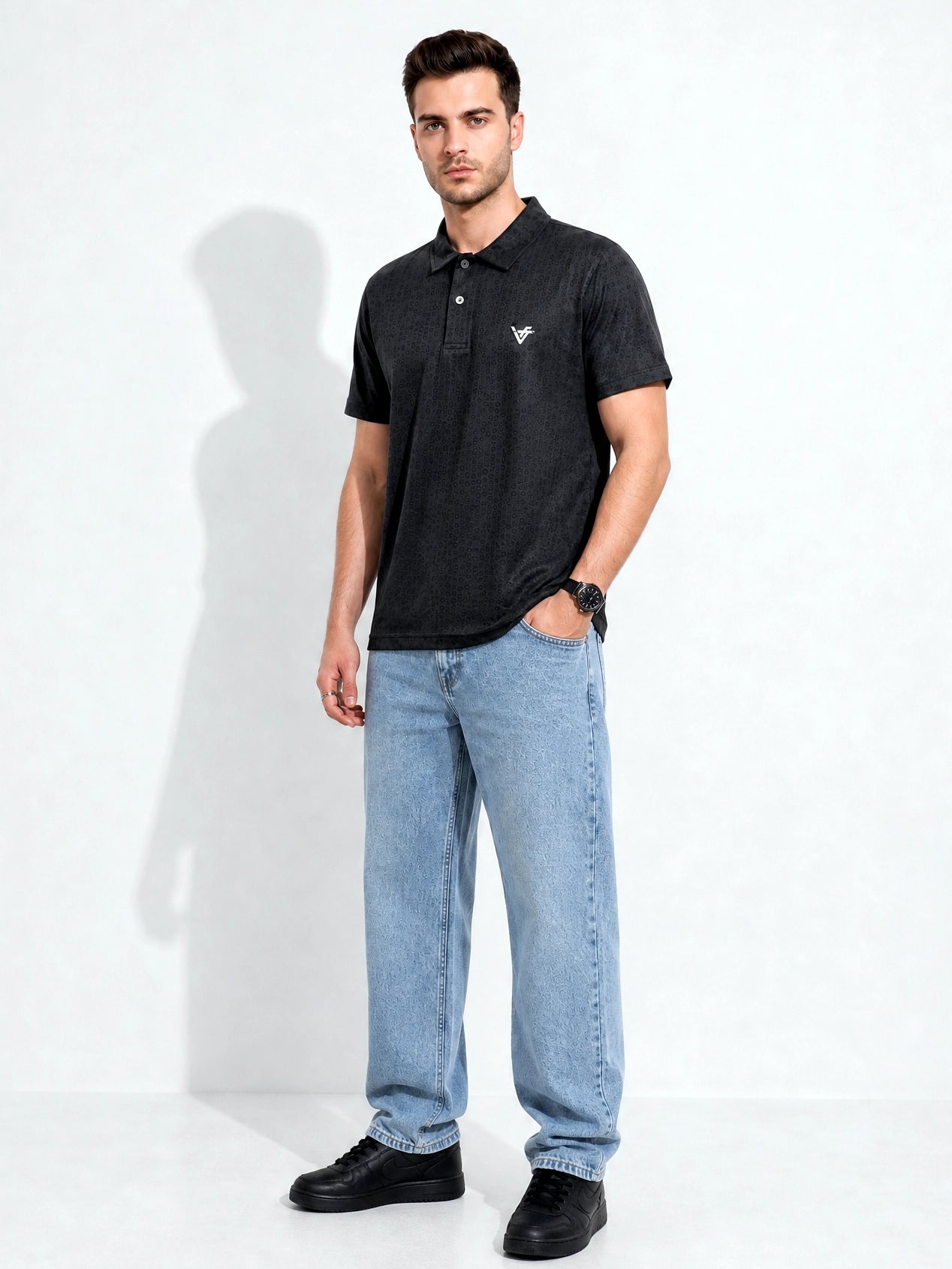 Premium Black Textured China Polo