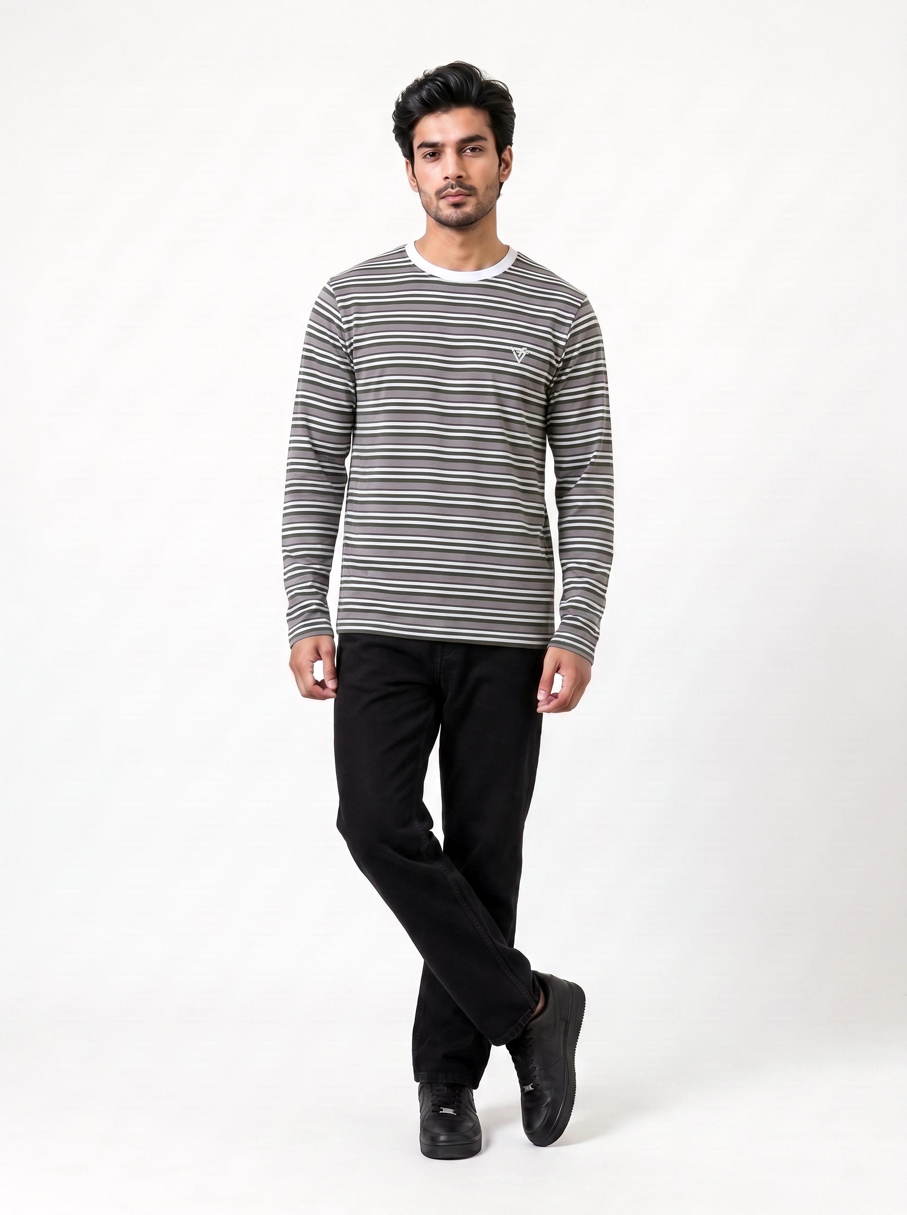 Long Sleeve Cotton Stripe Regular Fit T Shirt