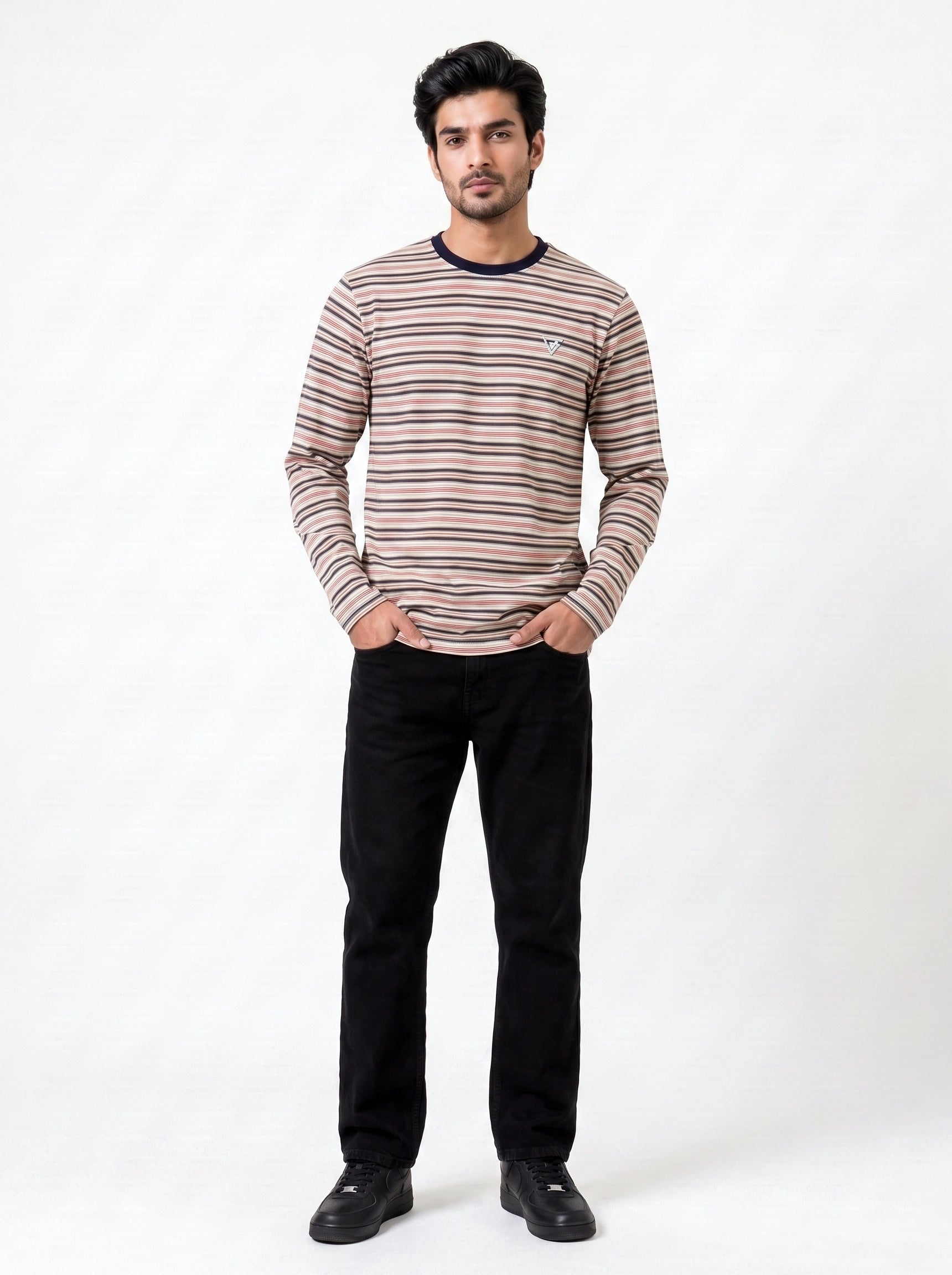 Long Sleeve Cotton Stripe Regular Fit T Shirt