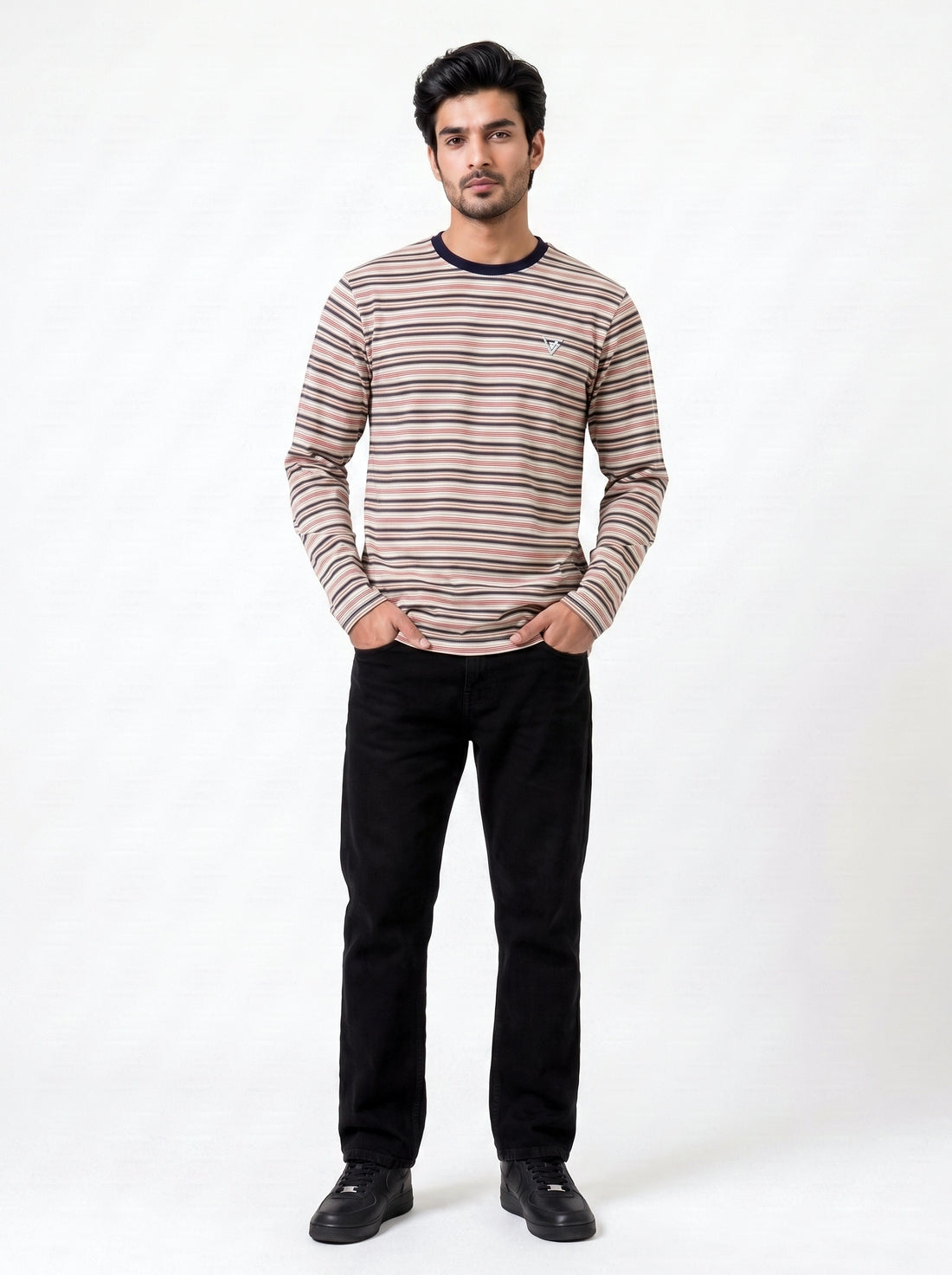Long Sleeve Cotton Stripe Regular Fit T Shirt